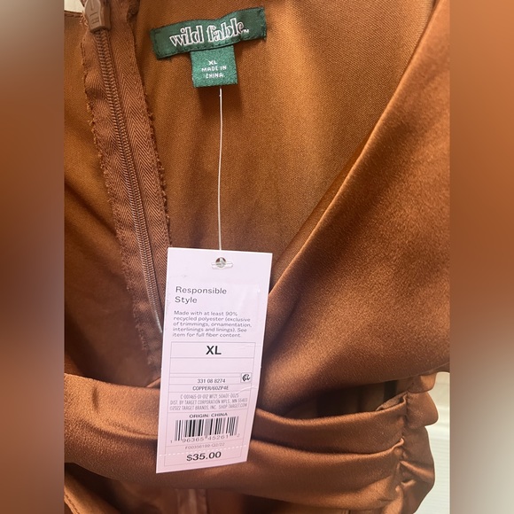 🤎 NWT! Copper Satin Bodycon Dress - Picture 2 of 4